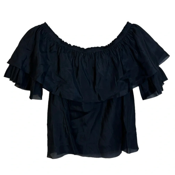 NWT BEAUTIFUL PEOPLE RUFFLE OFF SHOULDER SILK TOP - Picture 1 of 3
